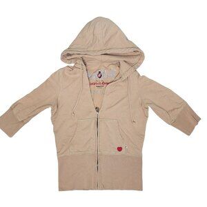 Twisted heart 90s Women's Beige Zip-Up Hoodie Embellished Graphic Size s